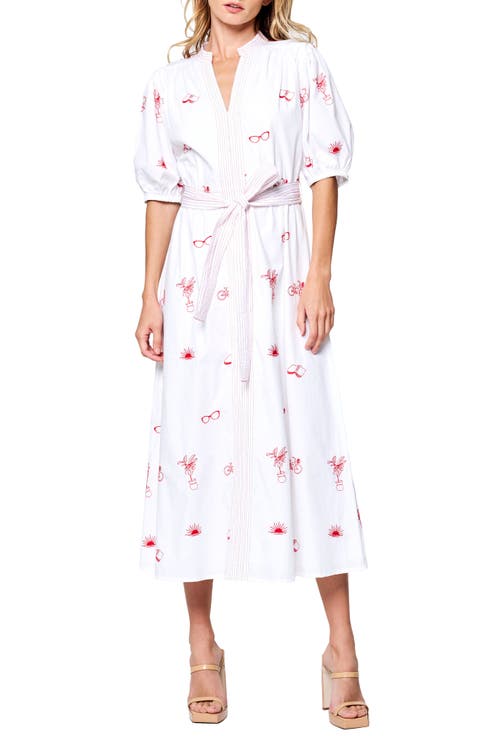 Shirly Embroidered Belted Cotton Shirtdress