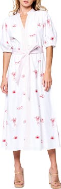 CIEBON Shirly Embroidered Belted Cotton Shirtdress