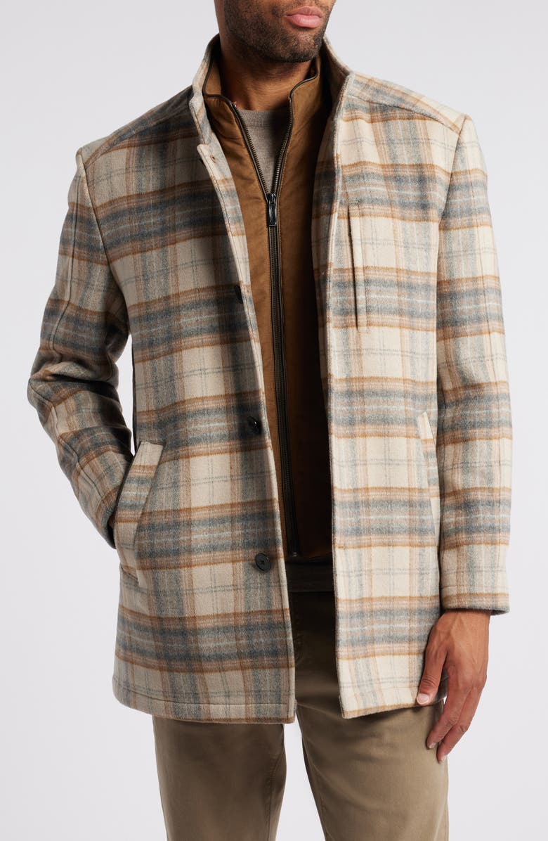 Johnston & Murphy Upton Plaid Car Coat with Removable Bib, Main, color, 
