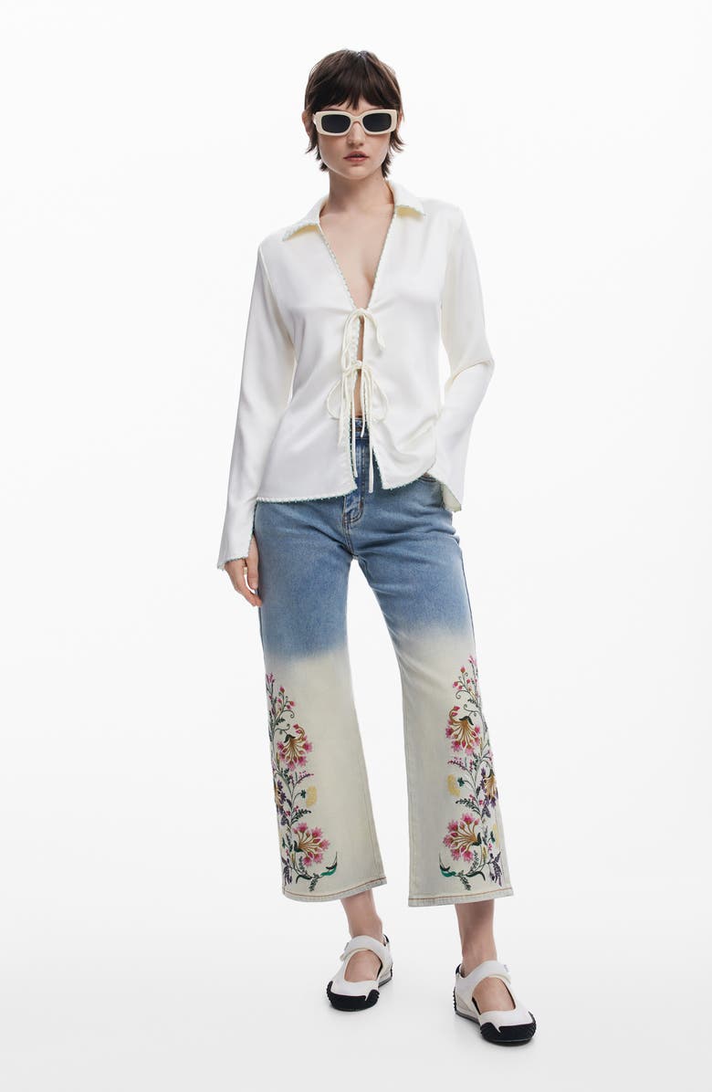 Desigual Tie Front Shirt, Alternate, color, Off White