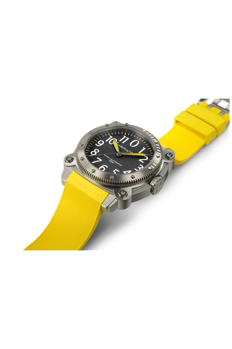 Khaki Navy BeLOWZERO Automatic Rubber Strap Watch, 46mm, Alternate, color, GREY