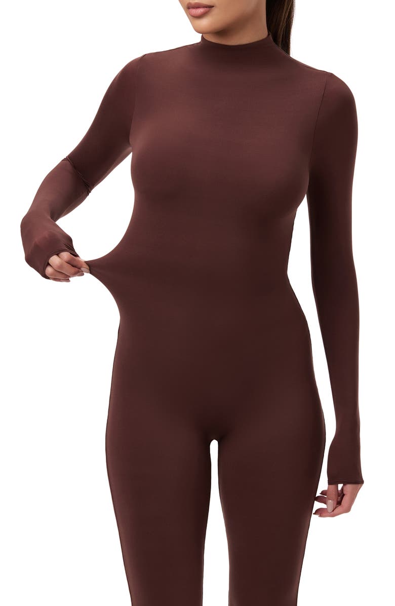 Naked Wardrobe Long Sleeve Closed Toe Jumpsuit, Alternate, color, Chocolate