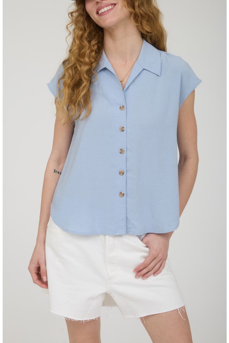 Short Sleeve Button Front Shirt, Main, color, DUSTY BLUE