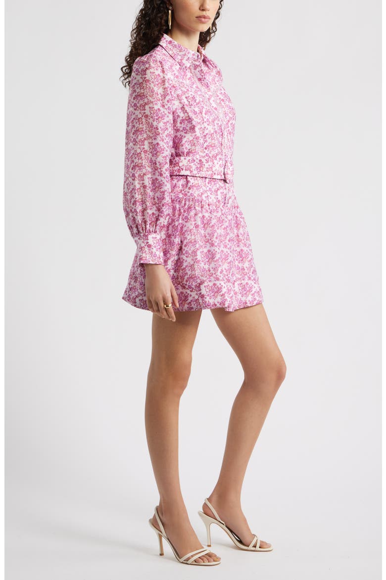 Lace Trim Belted Long Sleeve Mini Shirtdress, Alternate, color, MAGENTA SAVANNAH MEDALLION
