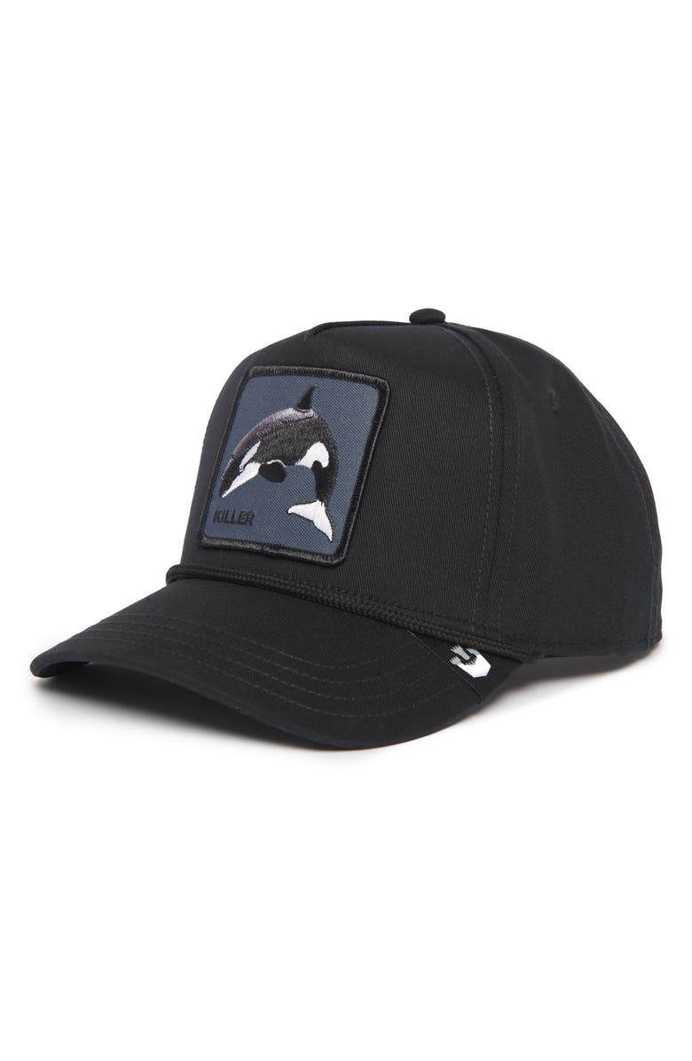Goorin Bros. Killer Whale Patch Cotton Snapback Hat, Main, color, Black