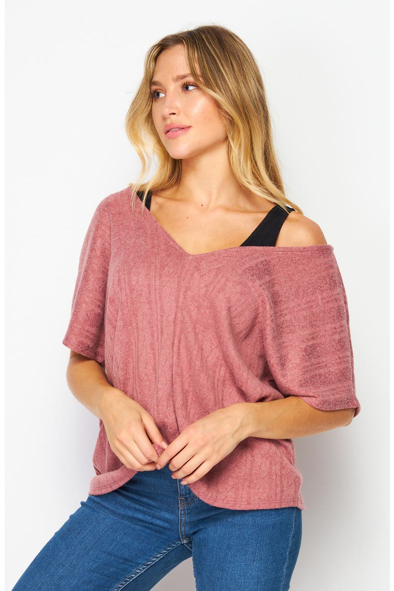 Double V-Neck Knit Top, Alternate, color, MULBERRY