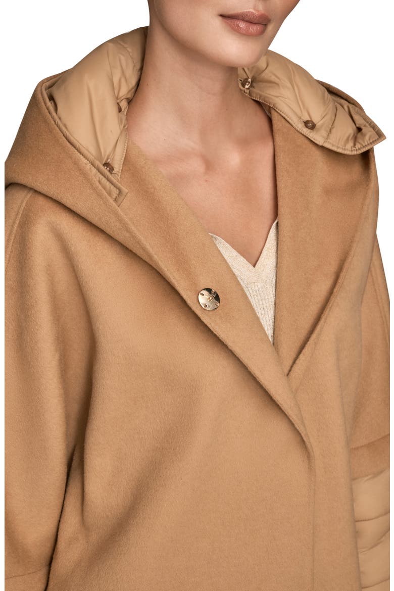 Mixed Media Puffer Sleeve Wool Blend Coat, Alternate, color, FAWN