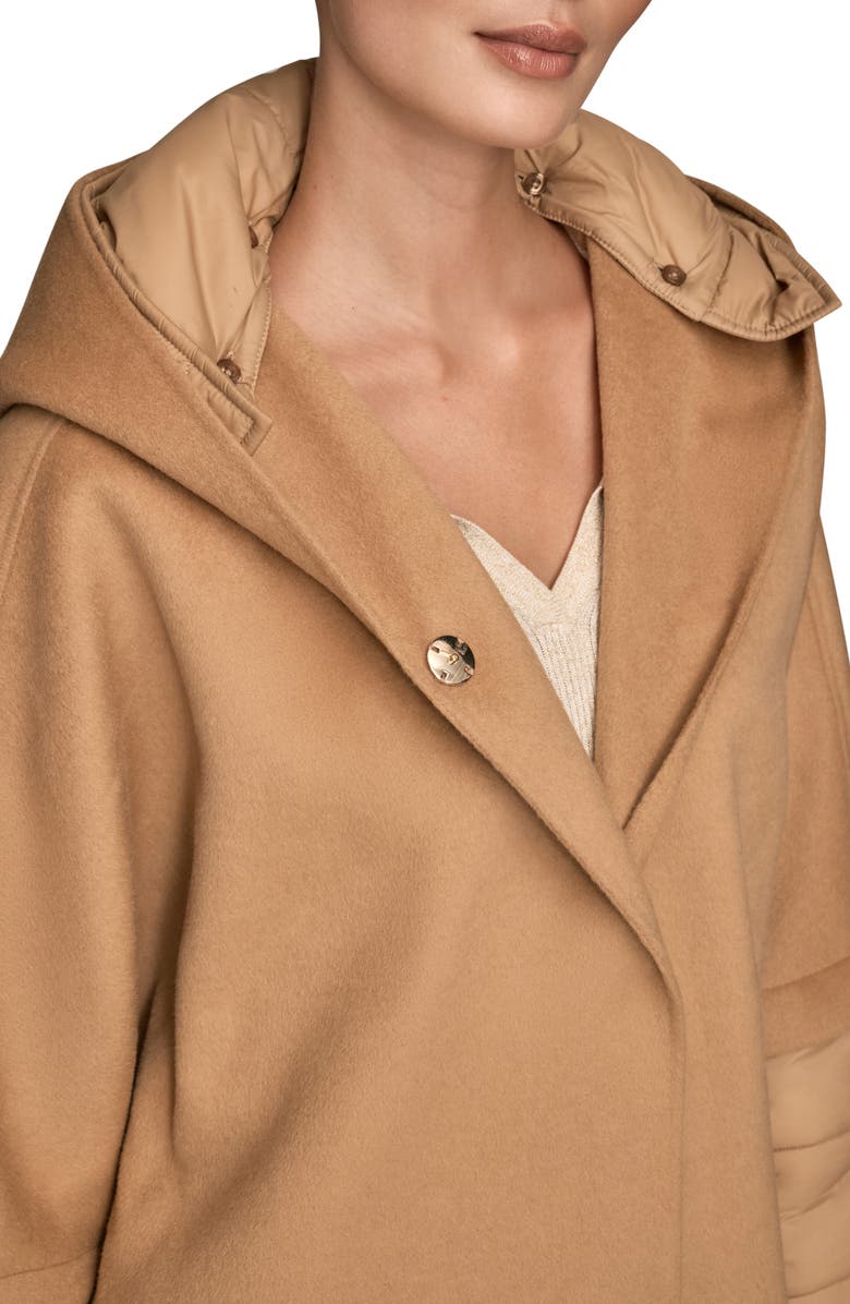 Donna Karan New York Mixed Media Puffer Sleeve Wool Blend Coat, Alternate, color, Fawn