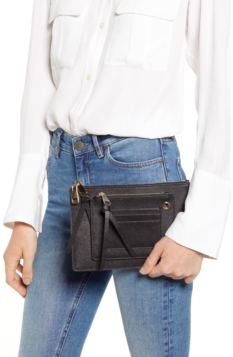 8 Other Reasons x Jill Jacobs Saffiano Leather Zip Pouch, Alternate, color,