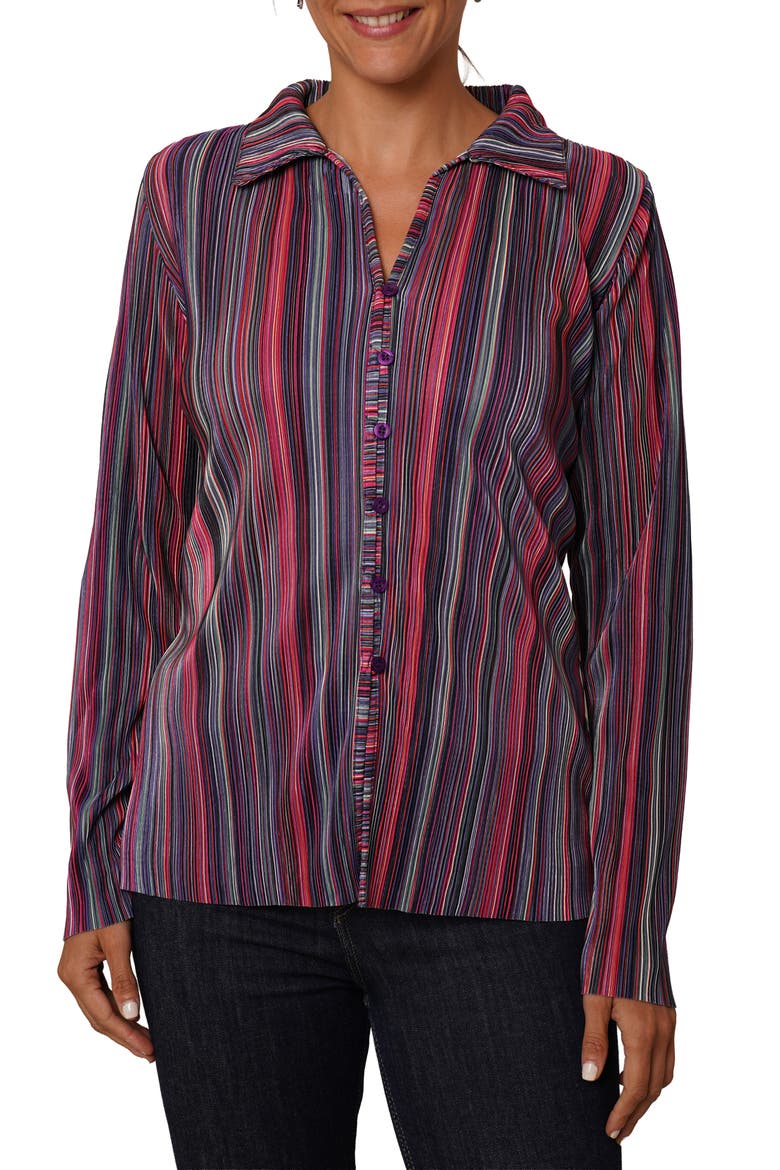 Plissé Button-Up Shirt, Main, color, AUTUMN MULTI