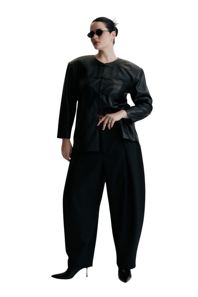 Button Detail Faux Leather Jacket (plus), Alternate, color, BLACK ONYX