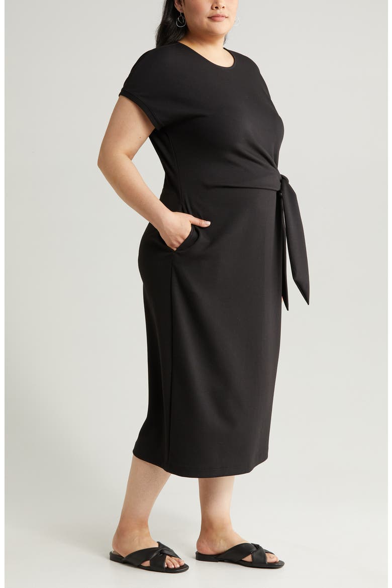 Tie Waist Midi Dress, Alternate, color, BLACK