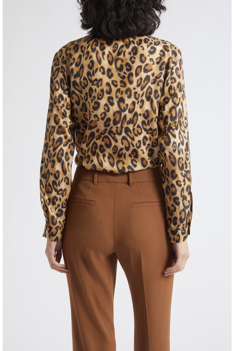 Leopard Printed Silk Tie Neck Shirt, Alternate, color, BEIGE SPOTTED PRINT