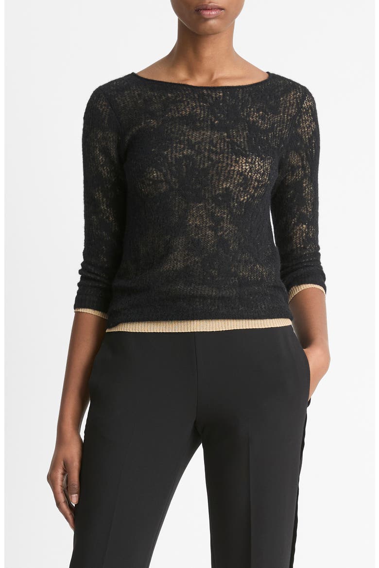 Lace Stitch Layered Sweater, Main, color, BLACK/ GOLD CLIFF