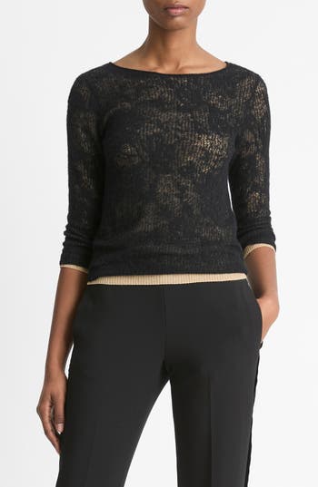 Shop Vince Lace Stitch Layered Sweater In Black/gold Cliff