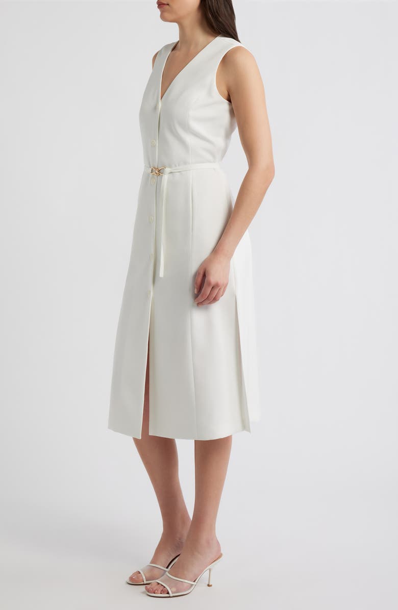 Tahari ASL Sleeveless Belted Midi Dress, Alternate, color, Ivory