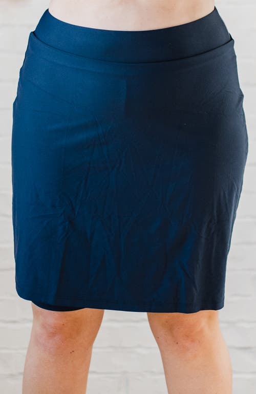 Calypsa Plus Size Knee Length Swim Skort With Bike Shorts In Blue