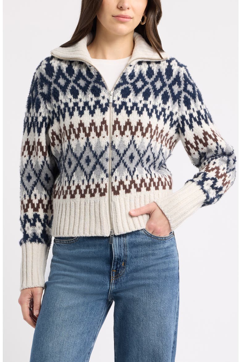 Fair Isle Wool Blend Zip Cardigan, Alternate, color, OAT LIGHT- NAVY FAIRISLE