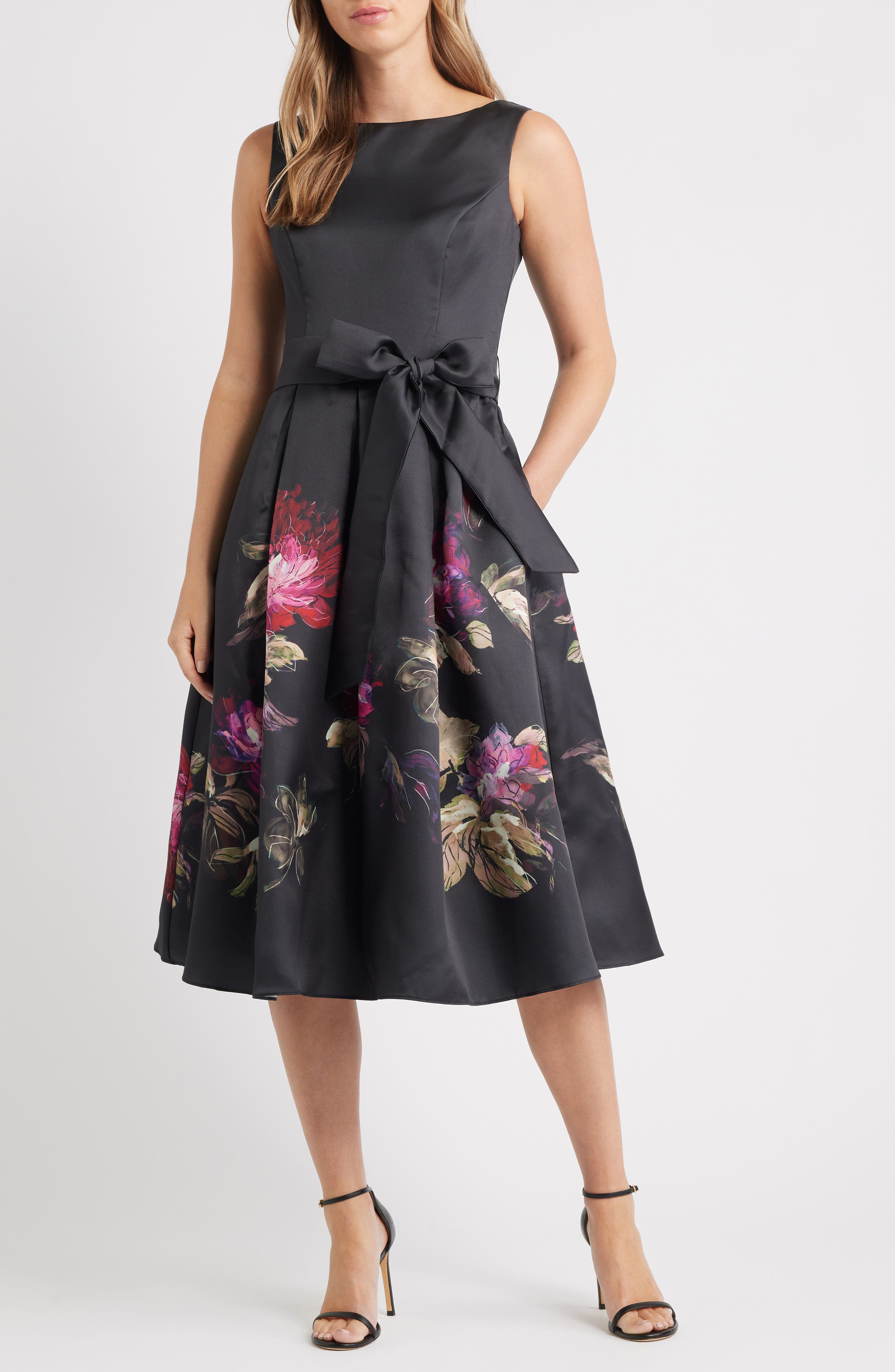 Eliza J Mikado Flare Gown in Black Multi 