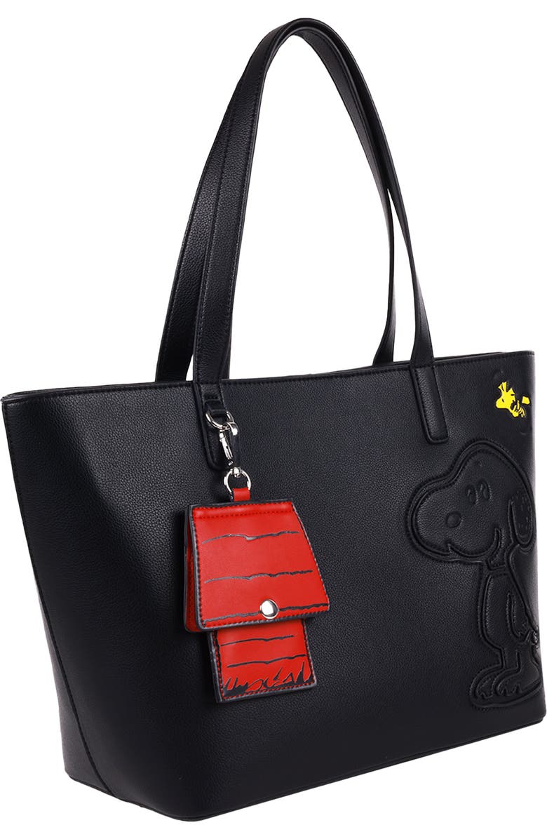 Daniele Nicole Peanuts Snoopy Minimal Tote Bag with Doghouse Cardholder, Alternate, color, Black