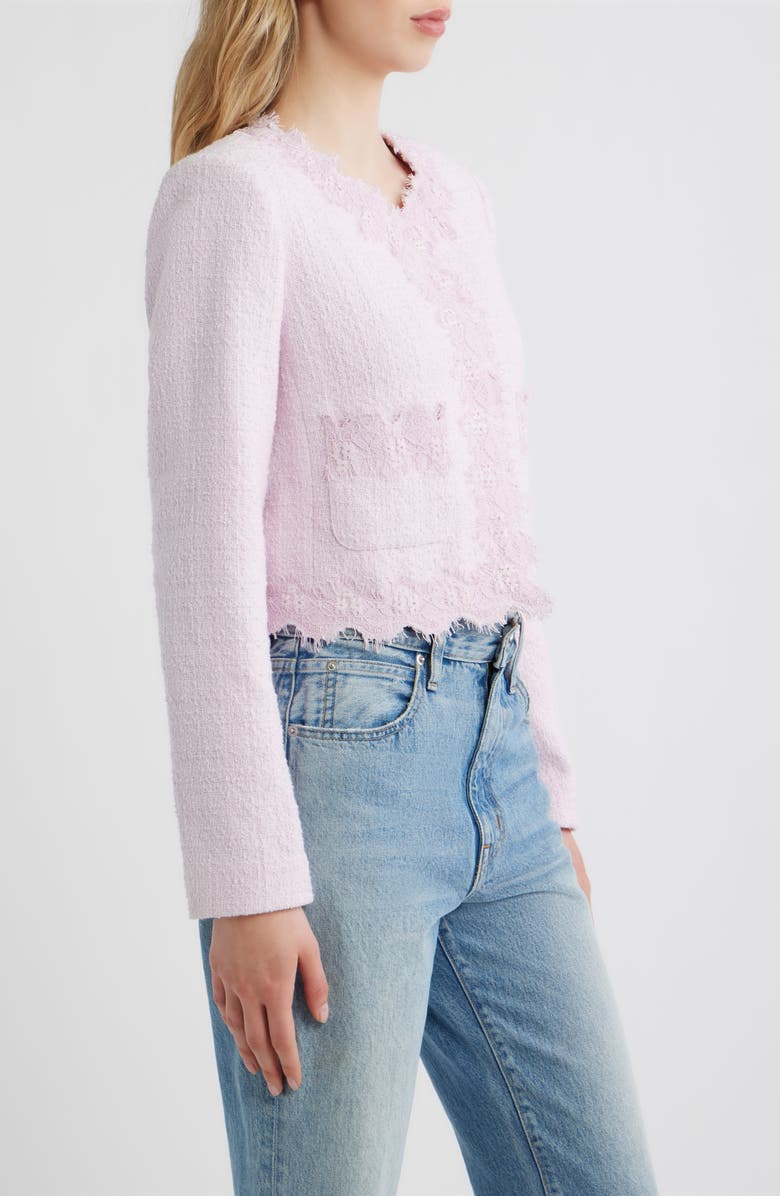 LoveShackFancy Erina Lace Trim Tweed Jacket, Alternate, color, Parasol Blush