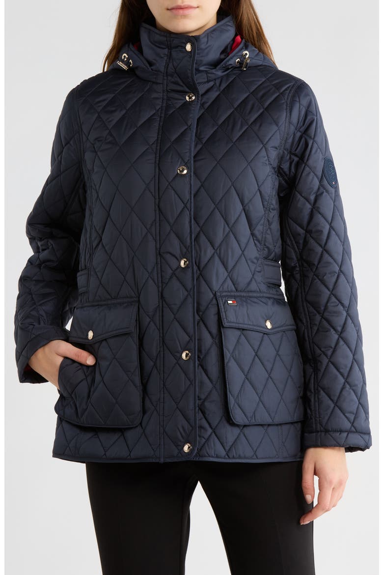 Hooded Diamond Quilted Jacket, Main, color, NAVY