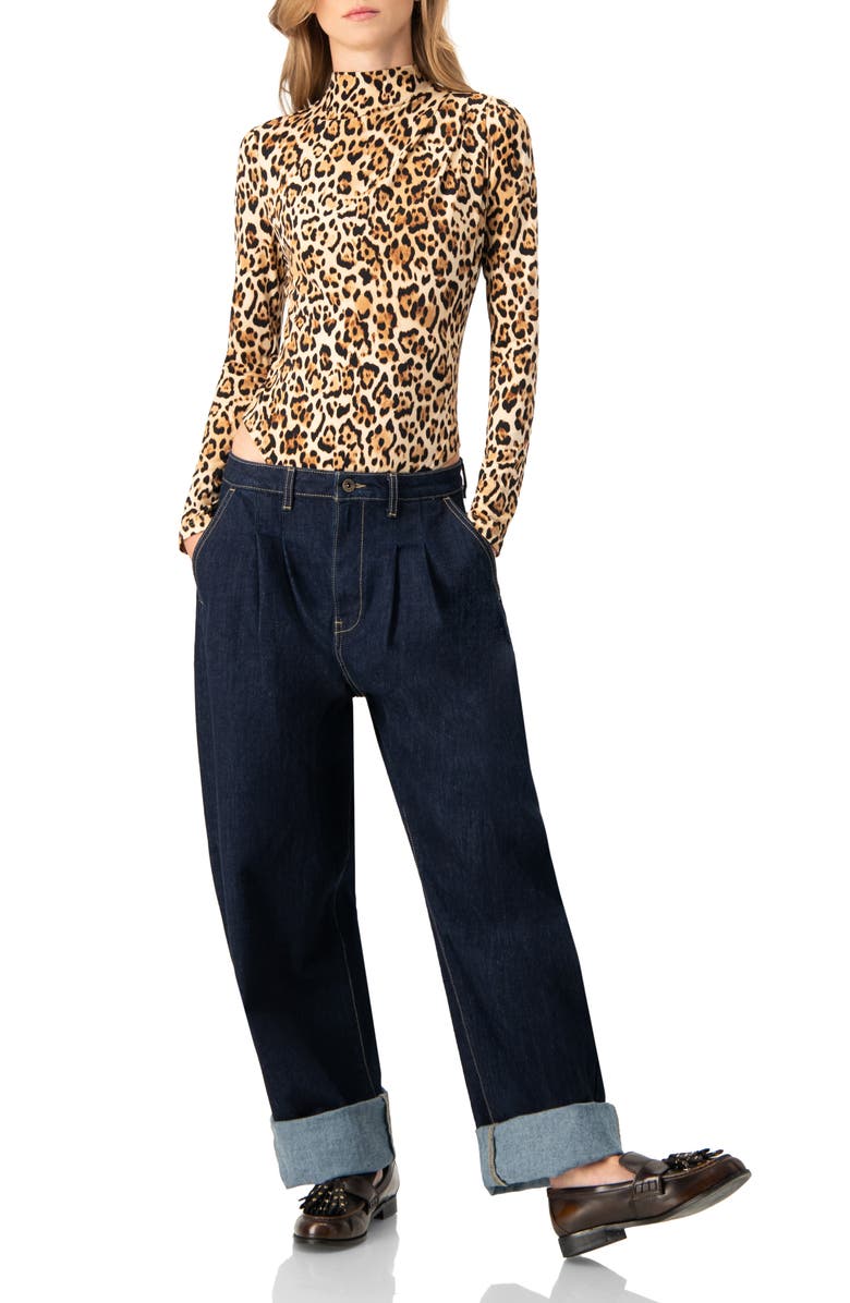 IVONNE Long Sleeve Animal Print Bodysuit, Alternate, color, Beige