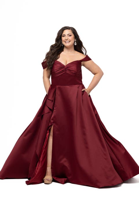 Simple Satin Plus Size A-line Dress with Slit