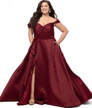 Sydney's Closet Simple Satin Plus Size A-line Dress with Slit