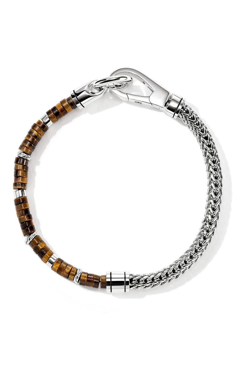 Men's Heishi Chain Bracelet, Tiger's Eye, 4.5mm, Alternate, color, SILVER BROWN