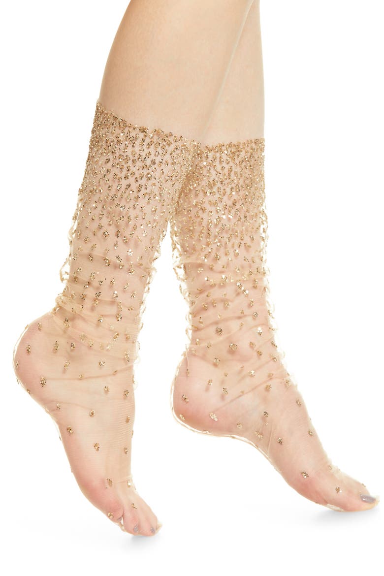 Ombré Sparkle Tulle Socks, Main, color, GOLD