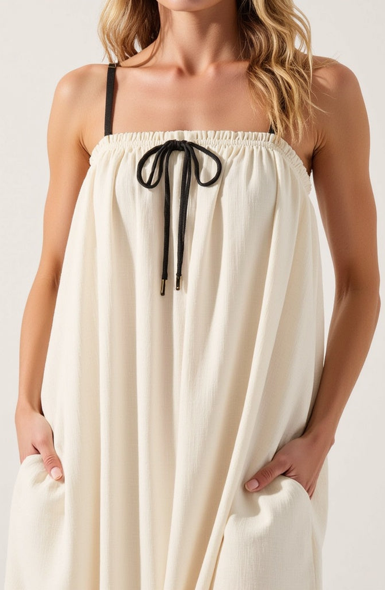 Modenaire Strapless Tie-Front Maxi Dress with Gathered Bodice, Alternate, color, Ivory / Black