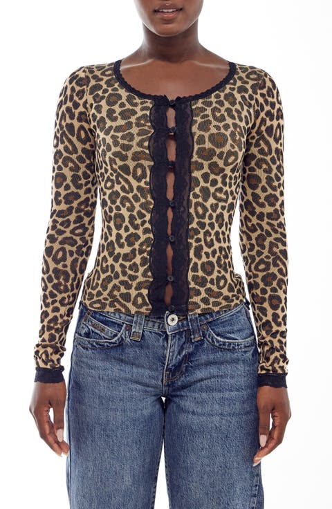 Leopard Lace Trim Cardigan
