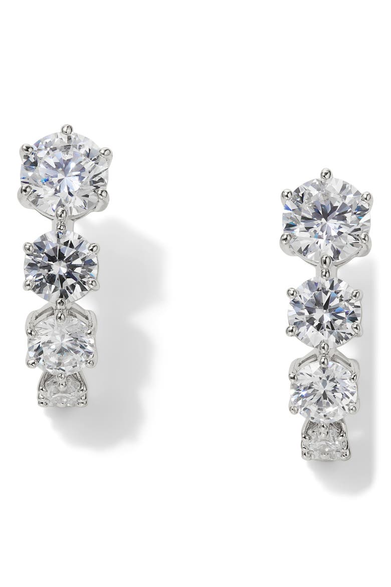 Cubic Zirconia Half Hoop Earrings, Main, color, RHODIUM