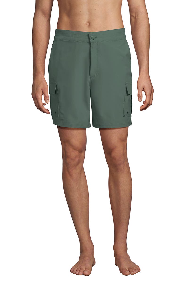Lands' End 7" Quick Dry Cargo Swim Short, Main, color, Eucalyptus