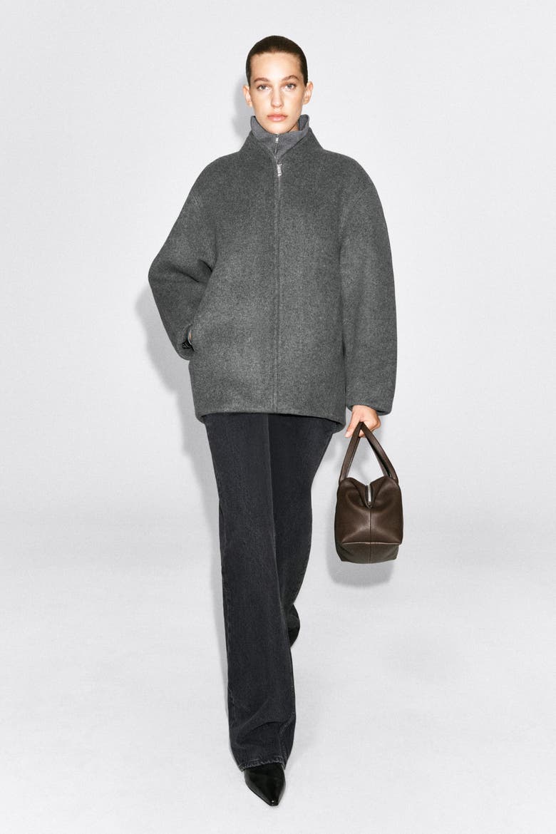 Sculpted Wool-Blend Zip-Up Jacket, Alternate, color, GRAY