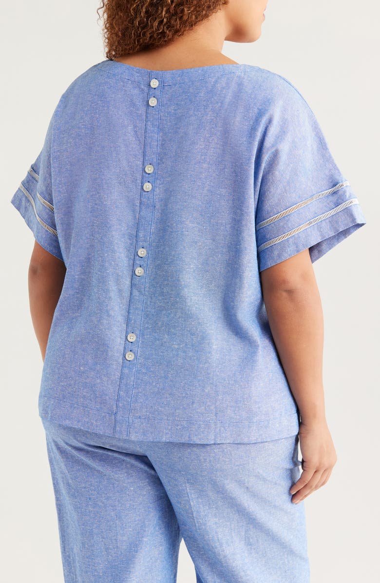 Anne Klein Ladder Stitch Detail Linen Blend Top, Alternate, color, 