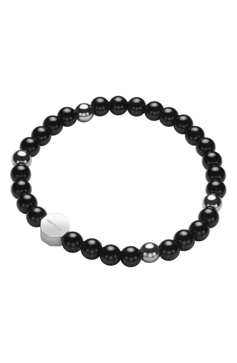 VAN HEUSEN Men's Beaded Stretch Bracelet, Alternate, color, Silver