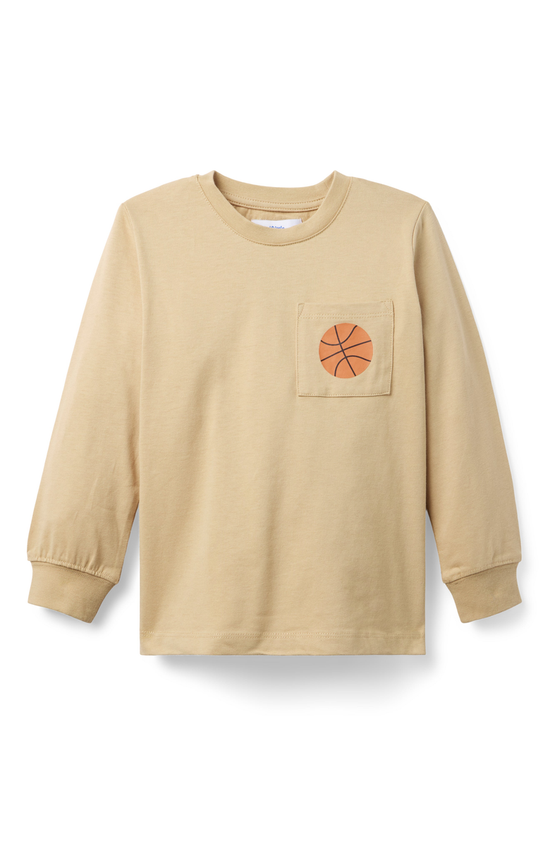 Little Paper Kids Brooks Basketball Long Sleeve Pocket Tee, Main, color, Tan