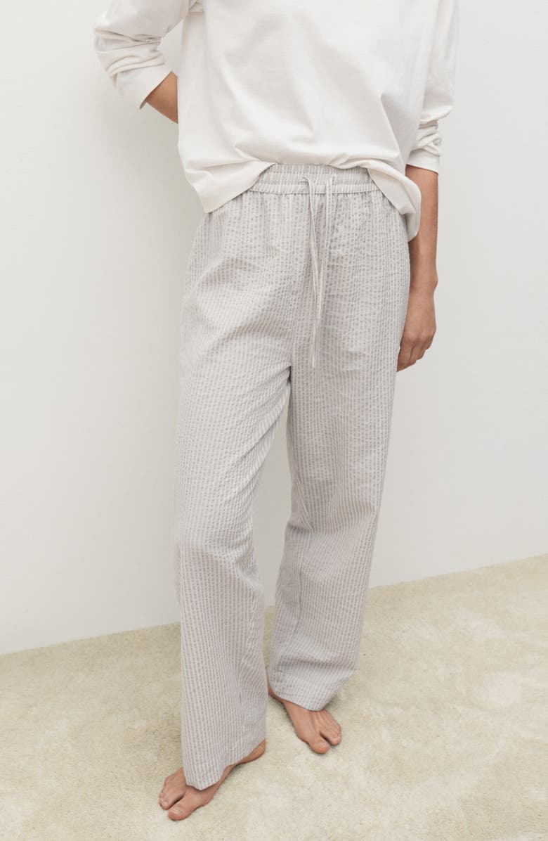 MANGO Cotton Seersucker Pajamas, Alternate, color, Charcoal