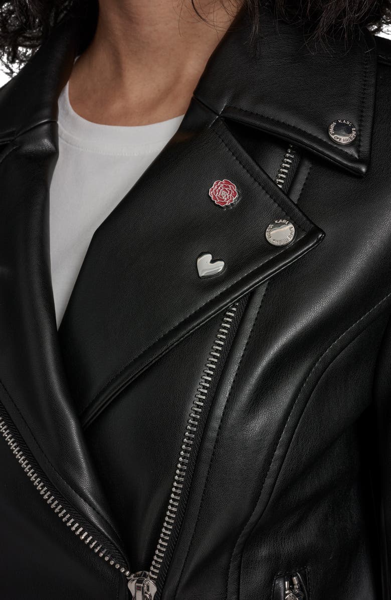 KARL LAGERFELD Moto Jacket With Charm Studs, Alternate, color, Black