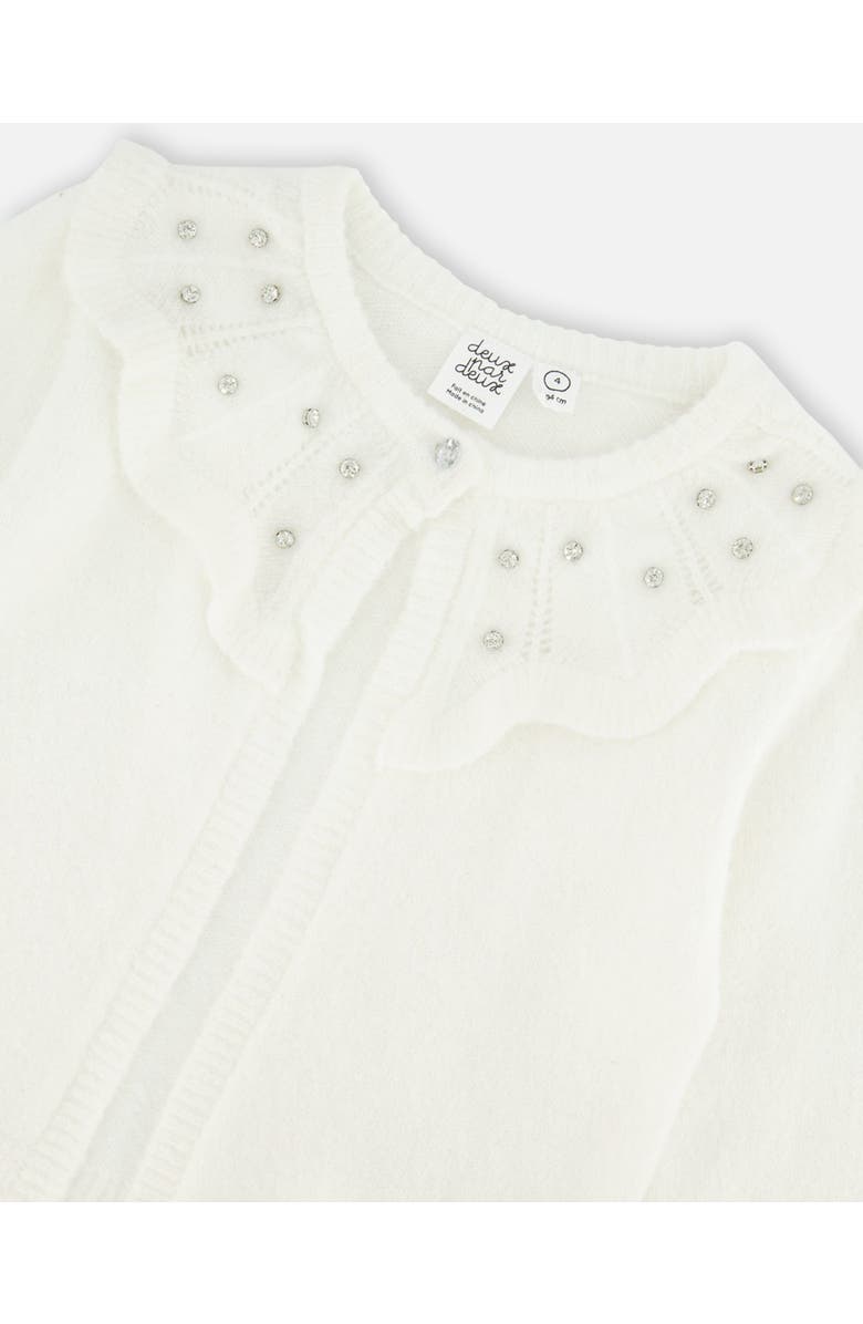 Deux par Deux Girl's Knitted Cardigan With Beaded Collar Off White, Alternate, color,