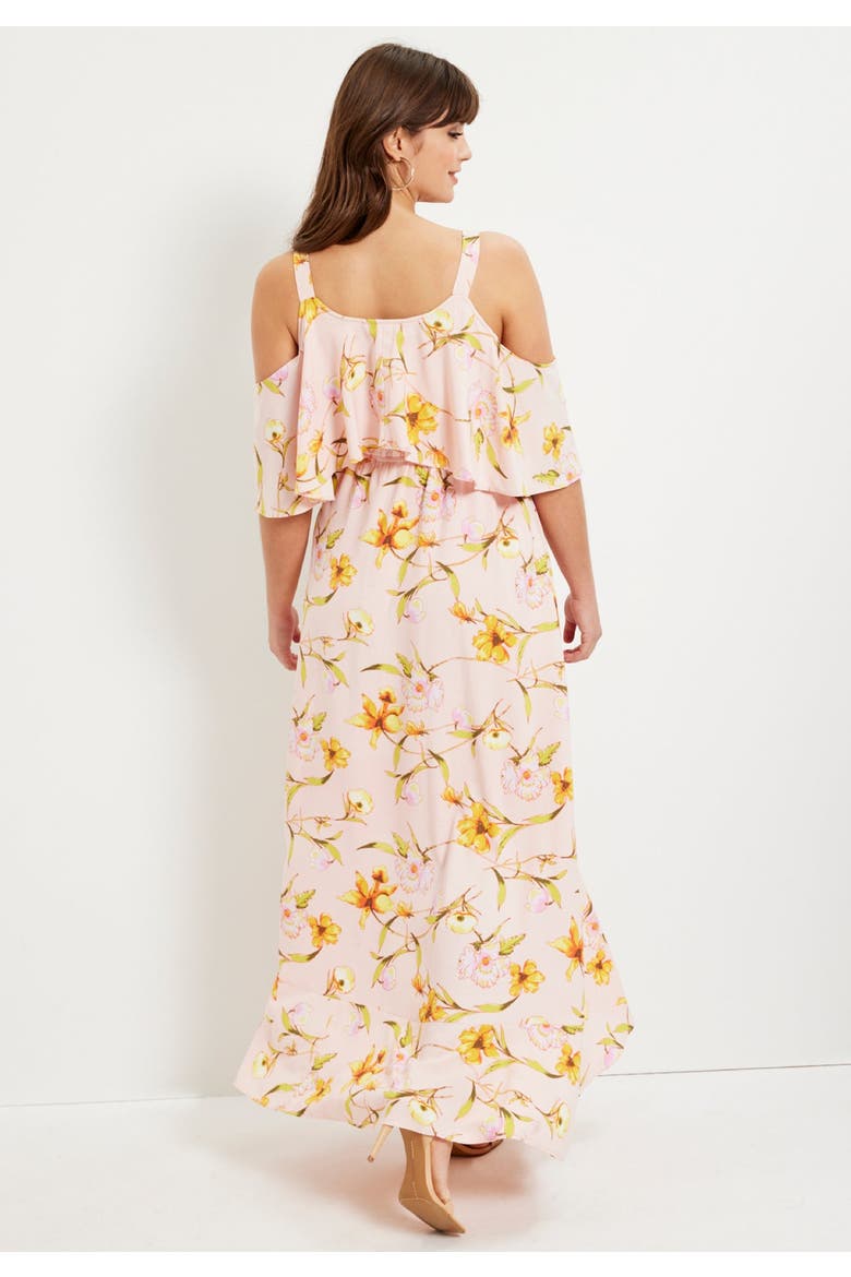 Cold-Shoulder Faux-Wrap Maxi Dress, Alternate, color, PRESSED LEAF YELLOW
