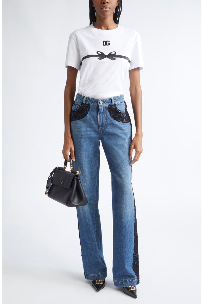 Lace Trim Straight Leg Jeans, Alternate, color, S9001 BLUE