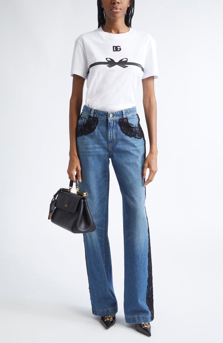 Dolce&Gabbana Lace Trim Straight Leg Jeans, Alternate, color, S9001 Blue