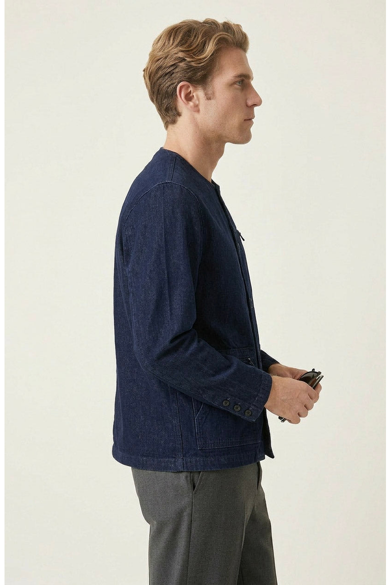 Collarless Button Front Utility Pocket Jacket, Alternate, color, Navy
