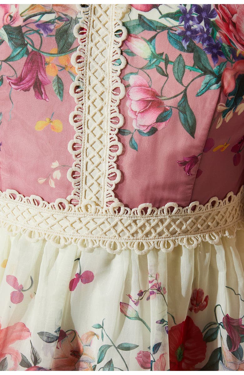 Coast Organza Floral Tiered Lace Trim Dress, Alternate, color, Multi