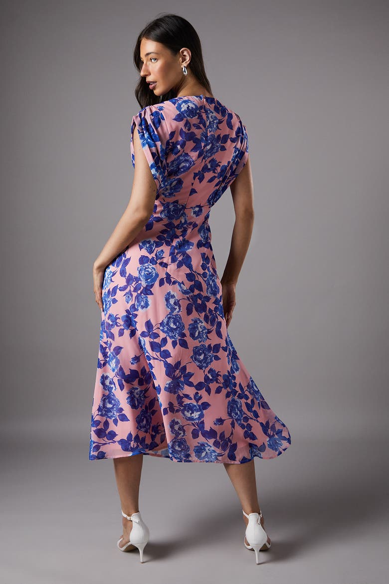 Cap Sleeve Floral Chiffon Midi Dress, Alternate, color, Nude