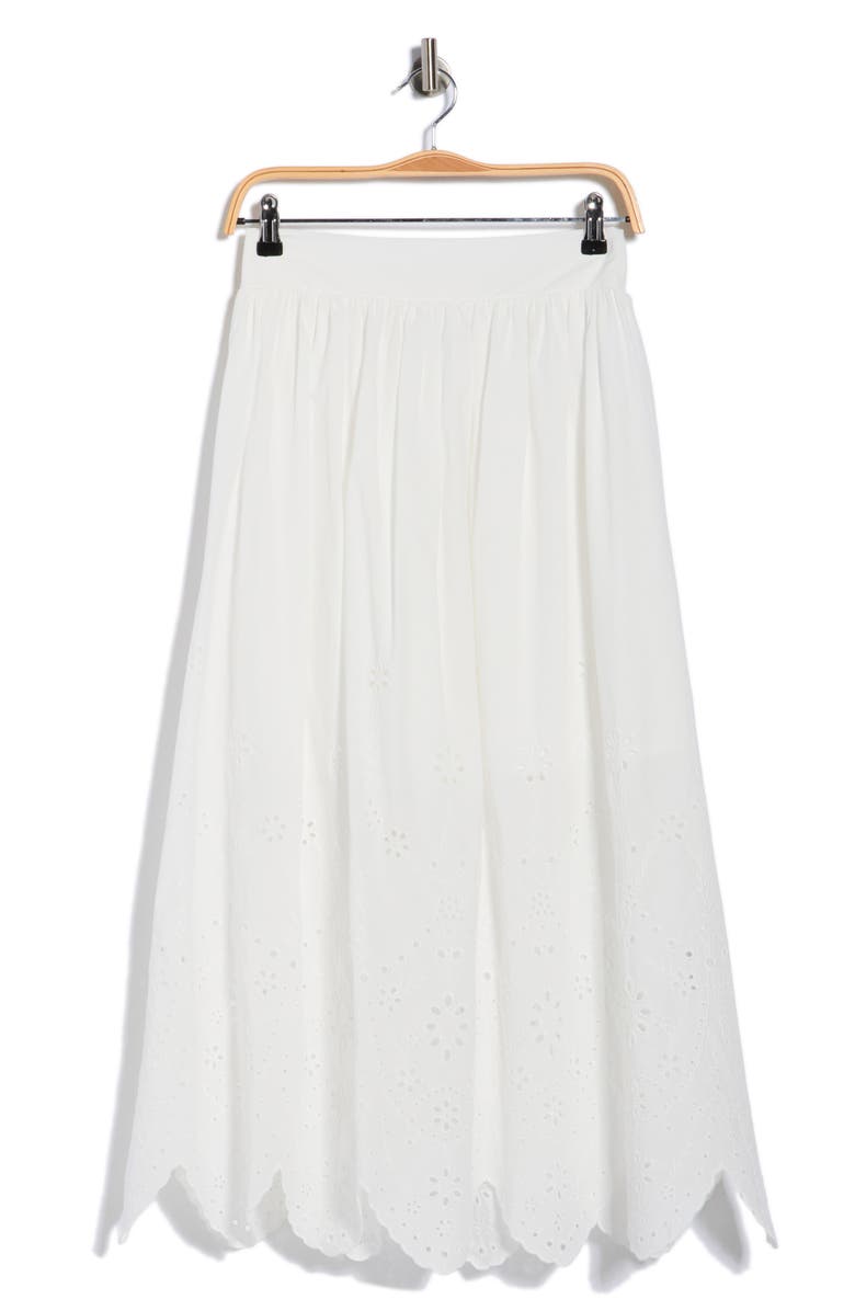 T Tahari Embroidered Eyelet Cotton Skirt, Main, color, White