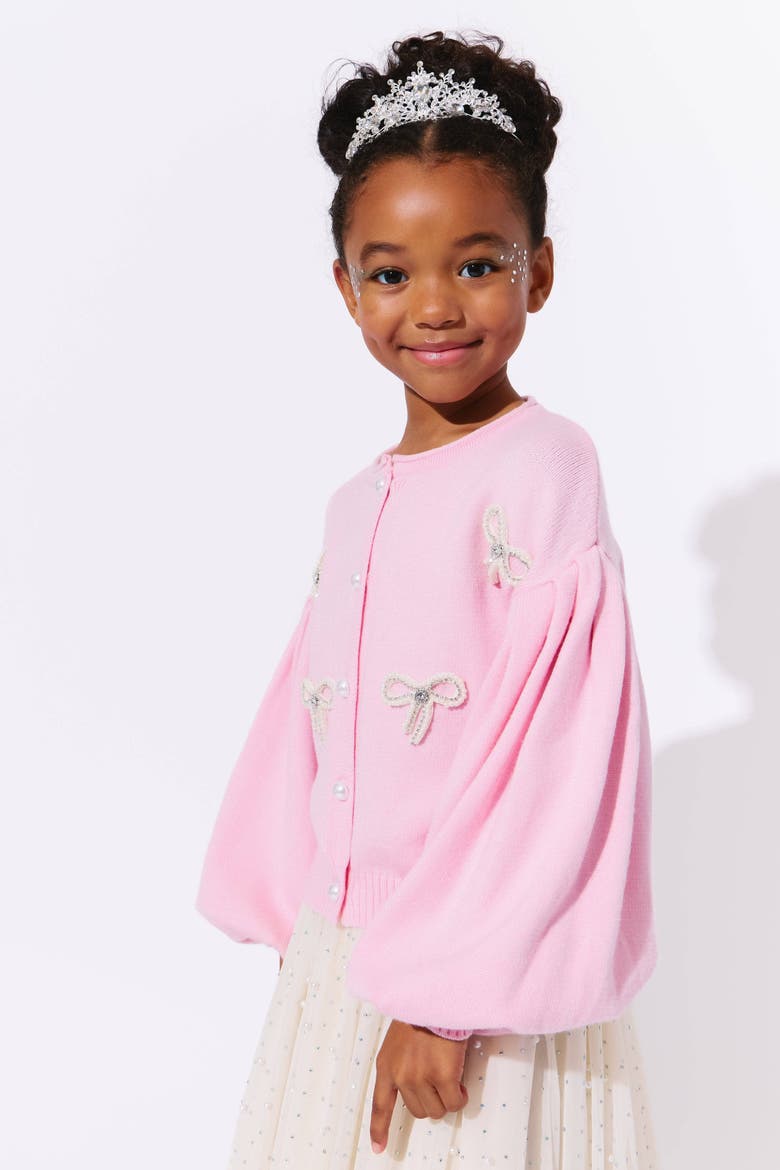 Pearl Bow Cardigan, Alternate, color, Pink